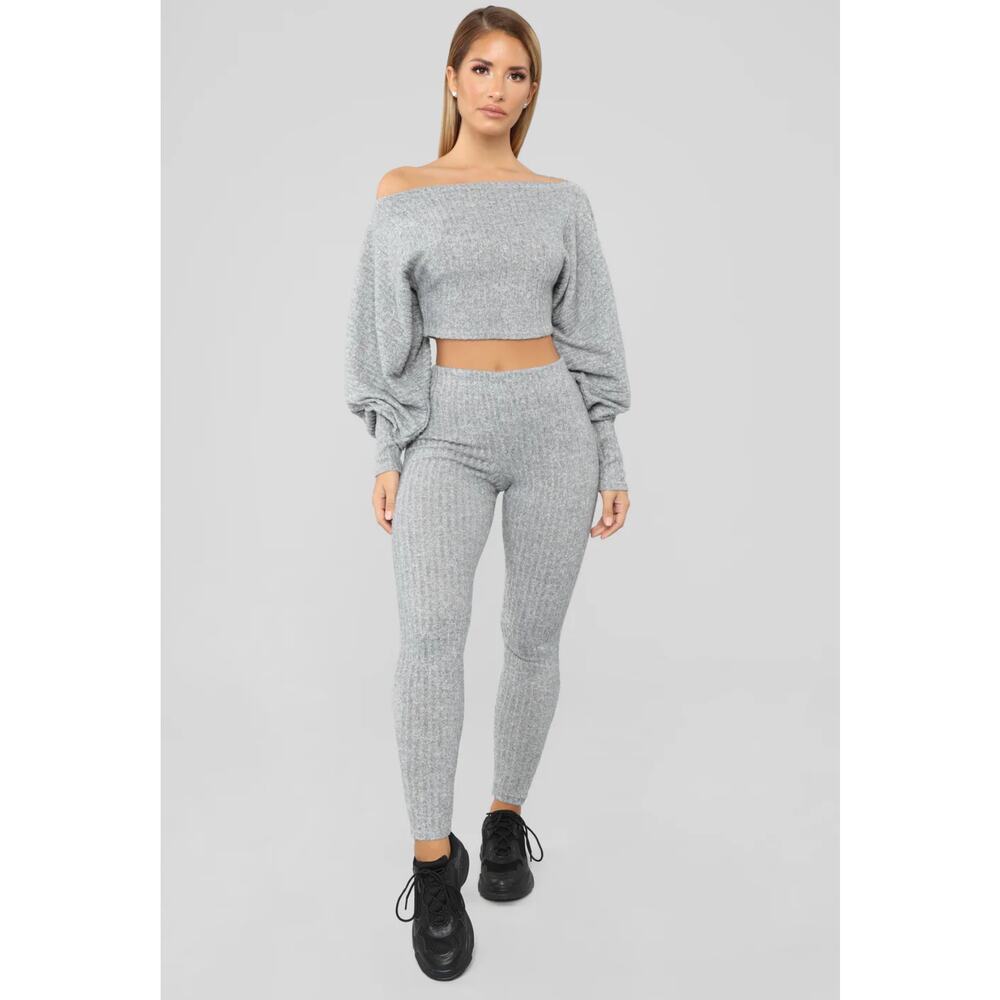 Fashion Nova Feelin' Bubbly Pant Set Heather Grey Size M NWT